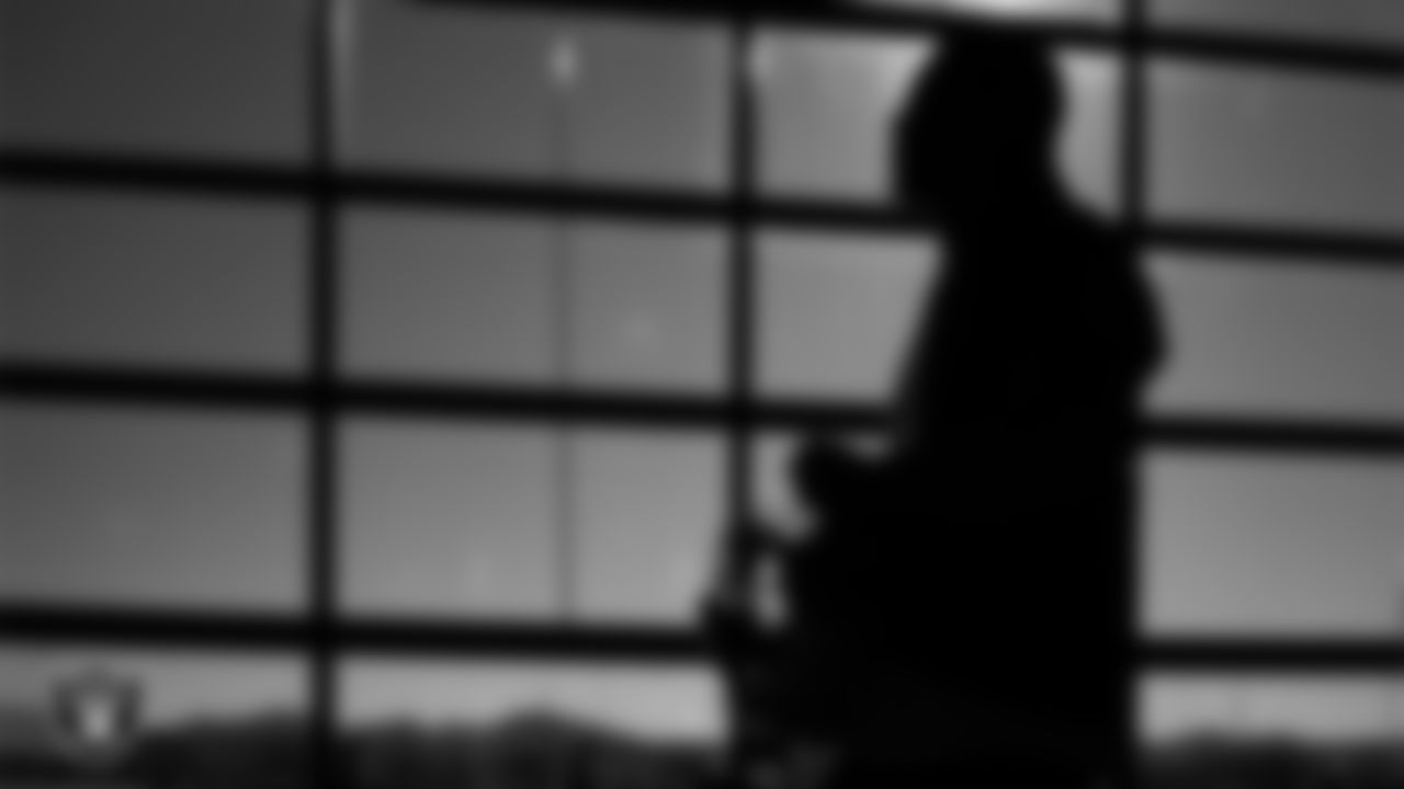 Las Vegas Raiders defensive end Jahfari Harvey (91) walks out to the field for practice at Intermountain Health Performance Center.