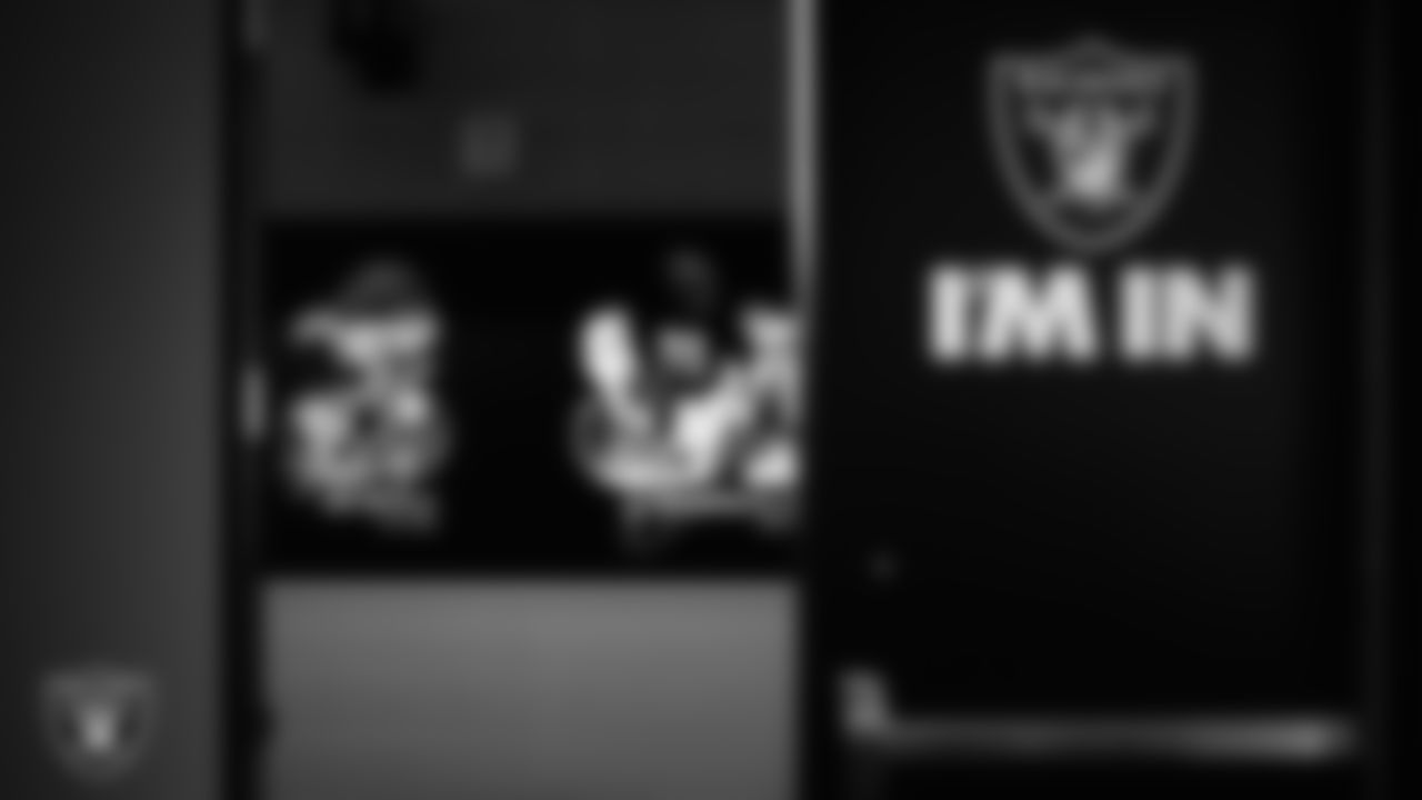 Signage in the locker room prior to the Las Vegas Raiders' arrival for their regular season home game against the Denver Broncos at Allegiant Stadium.