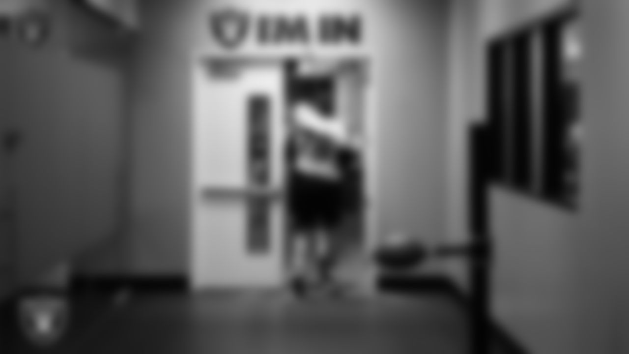 Las Vegas Raiders tackle Dalton Wagner (78) walks out to the field for practice at Intermountain Health Performance Center.