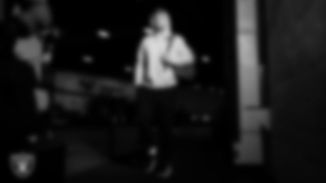 Las Vegas Raiders tight end Michael Mayer (87) arrives to the regular season away game against the Denver Broncos at Empower Field at Mile High.