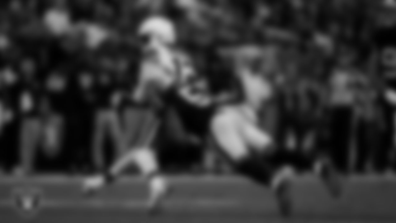 Las Vegas Raiders defensive end Malcolm Koonce (51) sacks the quarterback during the regular season home game against the Cleveland Browns at Allegiant Stadium.