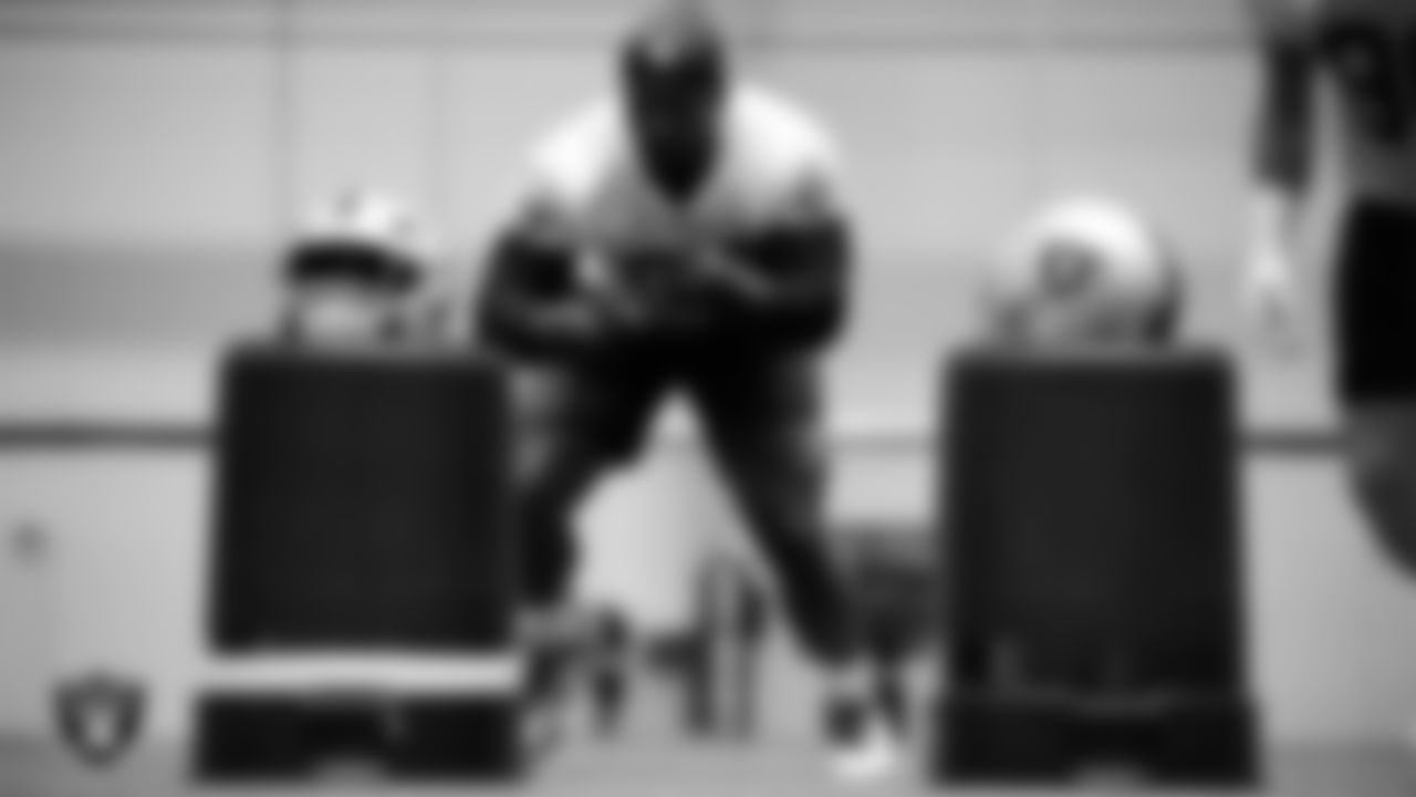 Las Vegas Raiders defensive tackle Thomas Booker IV (99) during practice at Intermountain Health Performance Center.