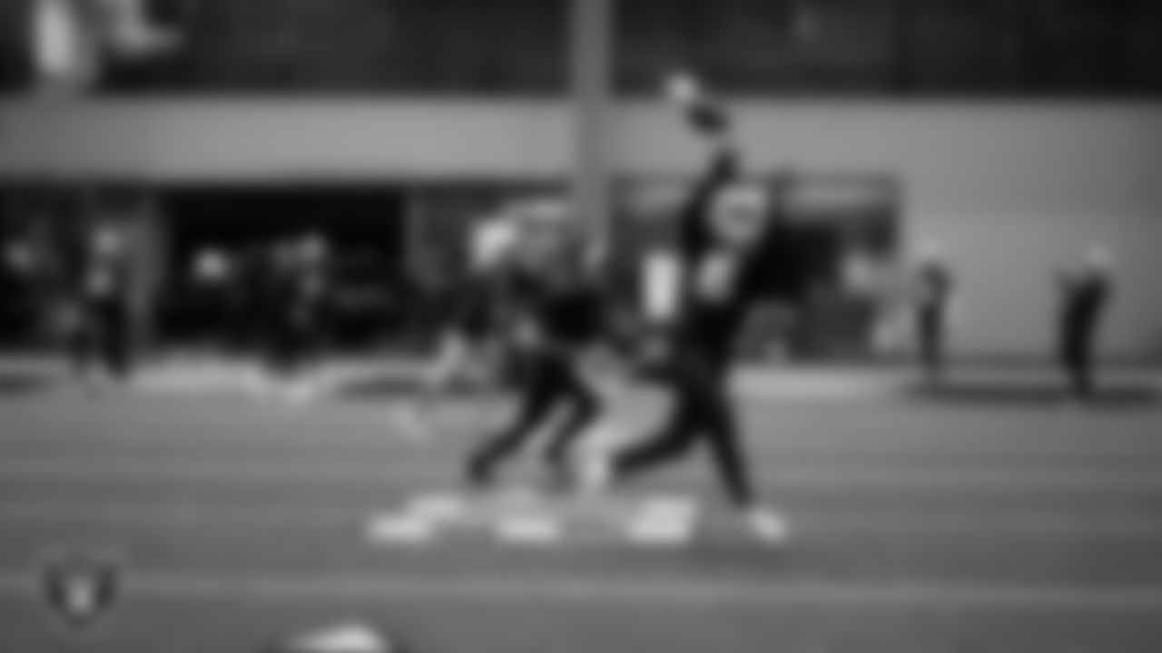 Las Vegas Raiders wide receiver Jack Bech (18) during practice at Intermountain Health Performance Center.