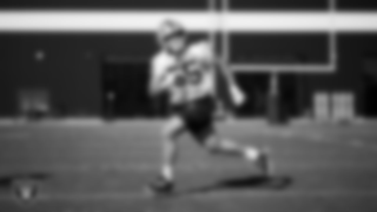 Las Vegas Raiders linebacker Cody Lindenberg (55) during practice at Intermountain Health Performance Center.