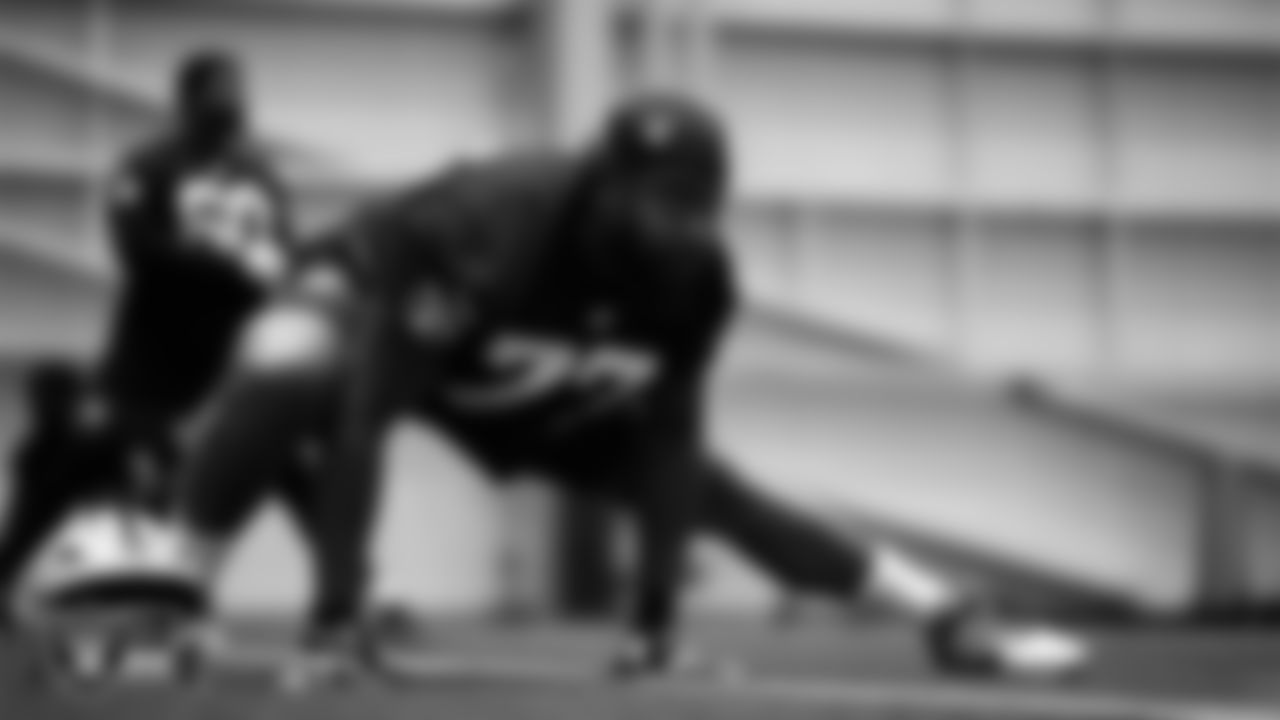 Las Vegas Raiders tackle Joshua Miles (77) during practice at Intermountain Health Performance Center.