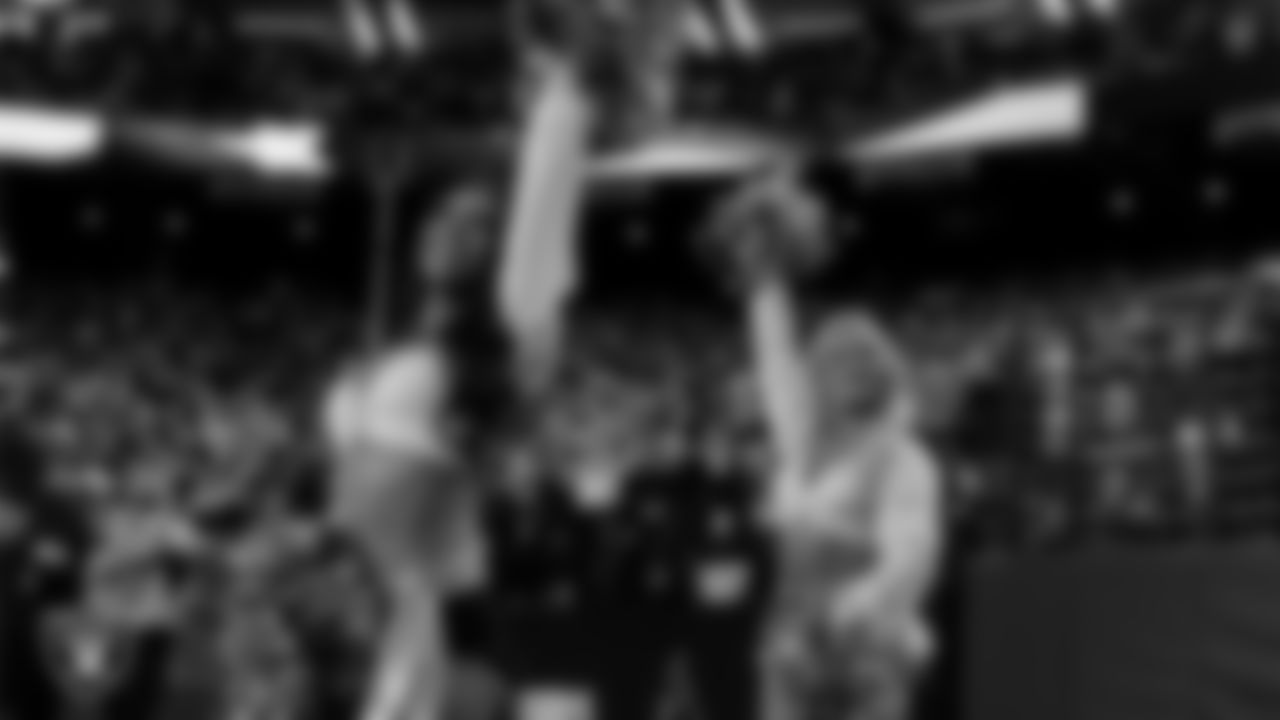 Raiderette Ashtin on the sidelines during the regular season home game against the Dallas Cowboys at Allegiant Stadium.