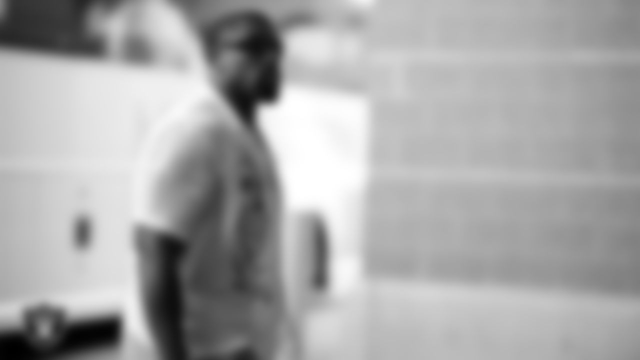 Las Vegas Raiders defensive tackle Thomas Booker IV (47) arrives to the preseason away game against the Seattle Seahawks at Lumen Field.