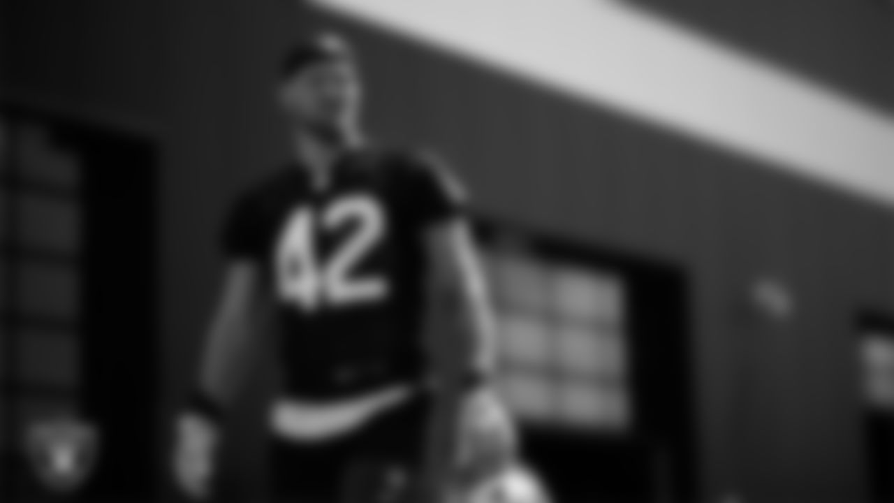 Las Vegas Raiders linebacker Matt Jones (42) at an Organized Team Activity (OTA) at Intermountain Health Performance Center.