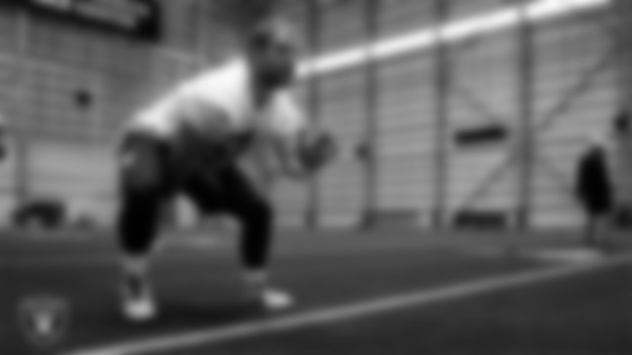 Las Vegas Raiders guard Jordan Meredith (61) during practice at Intermountain Health Performance Center.