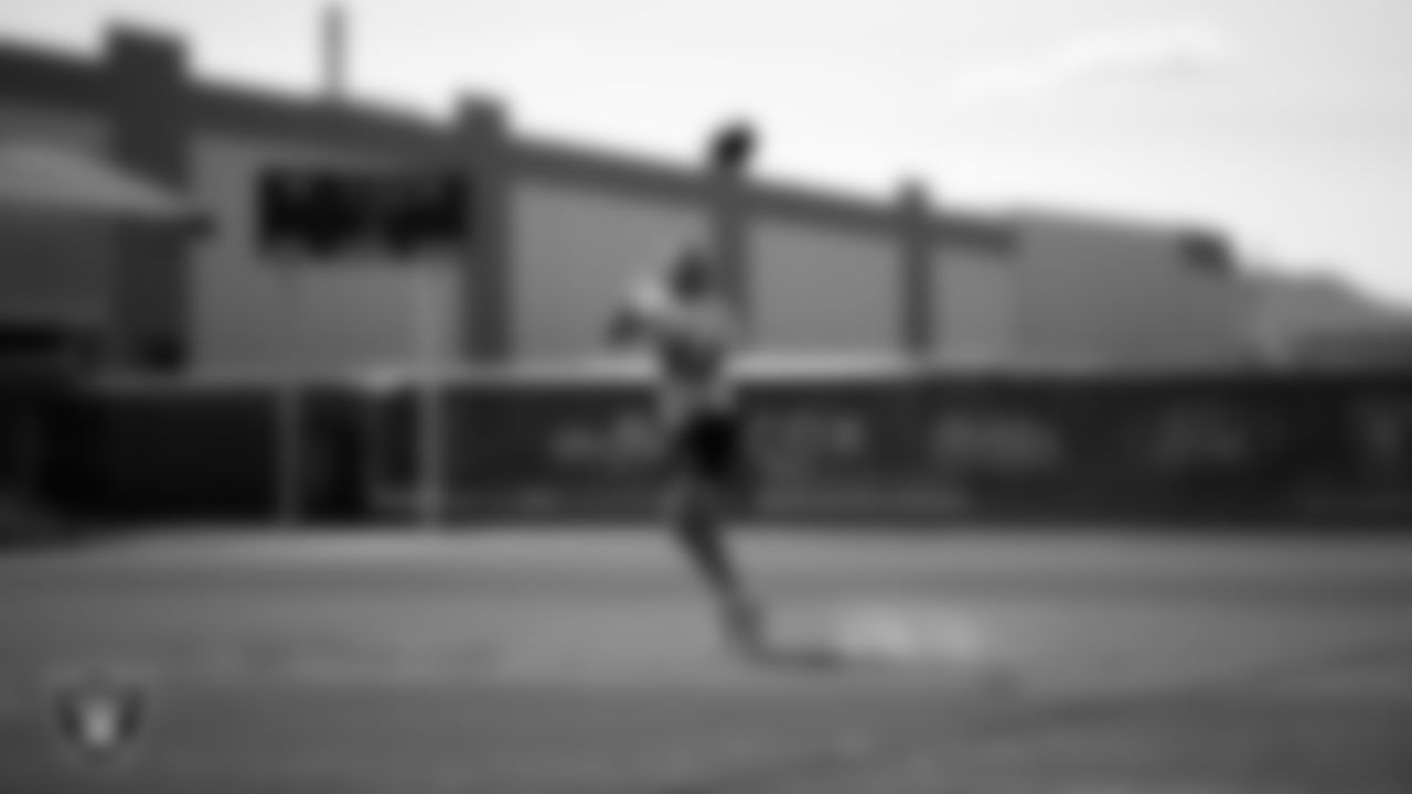 Las Vegas Raiders wide receiver Alex Bachman (81) at a workout during phase two of the offseason program at Intermountain Health Performance Center.