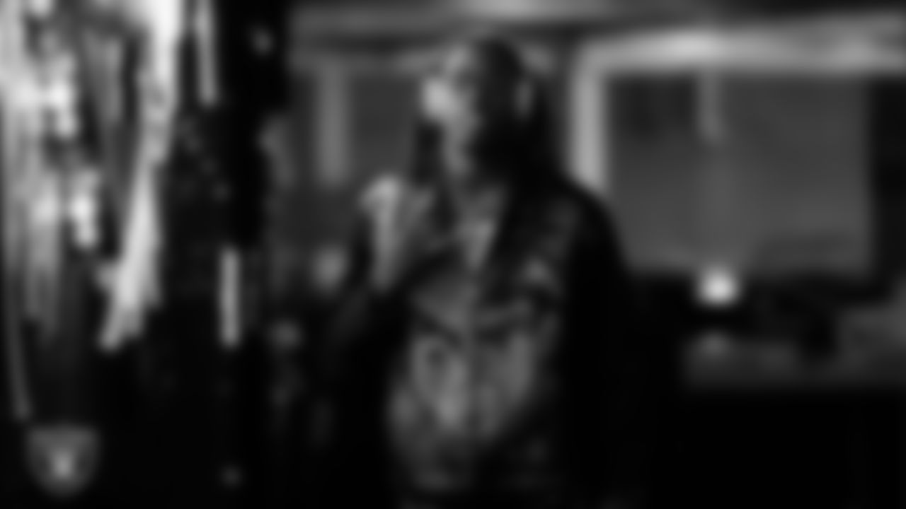 Las Vegas Raiders wide receiver Dont'e Thornton Jr. (10) arrives to the regular season home game against the New York Giants at Allegiant Stadium.