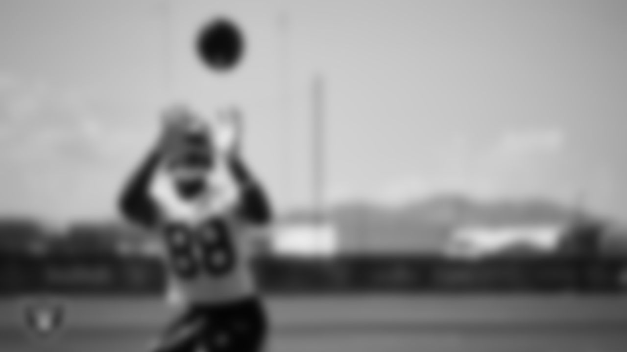 Las Vegas Raiders tight end Justin Shorter (88) at an Organized Team Activity (OTA) at Intermountain Health Performance Center.