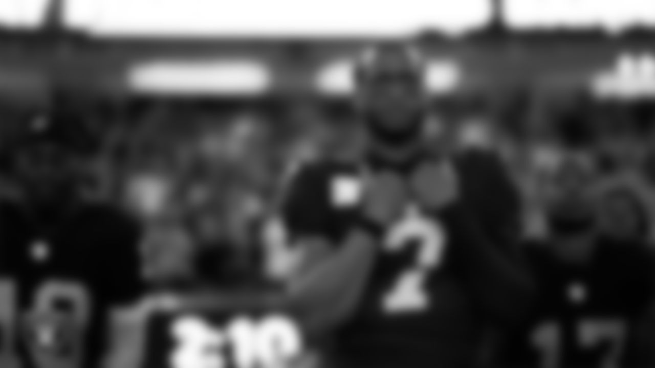 Las Vegas Raiders quarterback Geno Smith (7) during the national anthem before the regular season home game against the Dallas Cowboys at Allegiant Stadium.