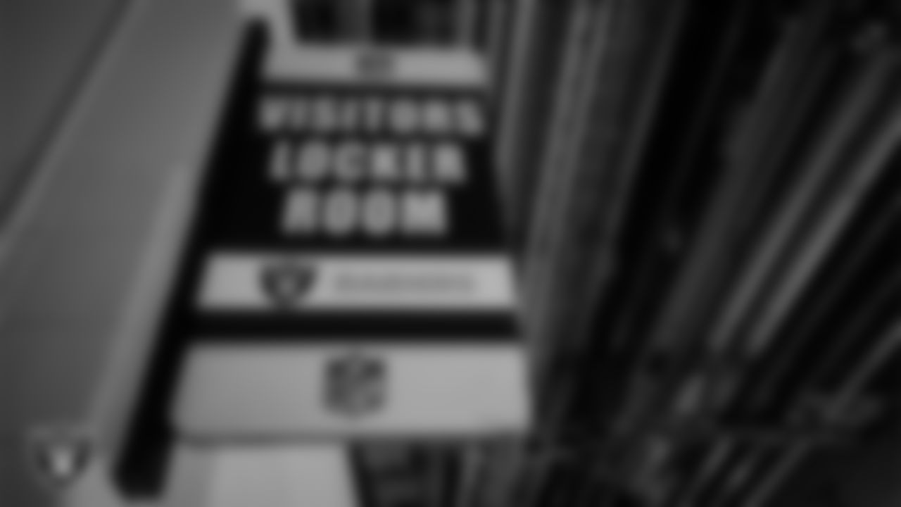 Signage for the locker room prior to the Las Vegas Raiders' arrival for their regular season away game against the Philadelphia Eagles at Lincoln Financial Field.