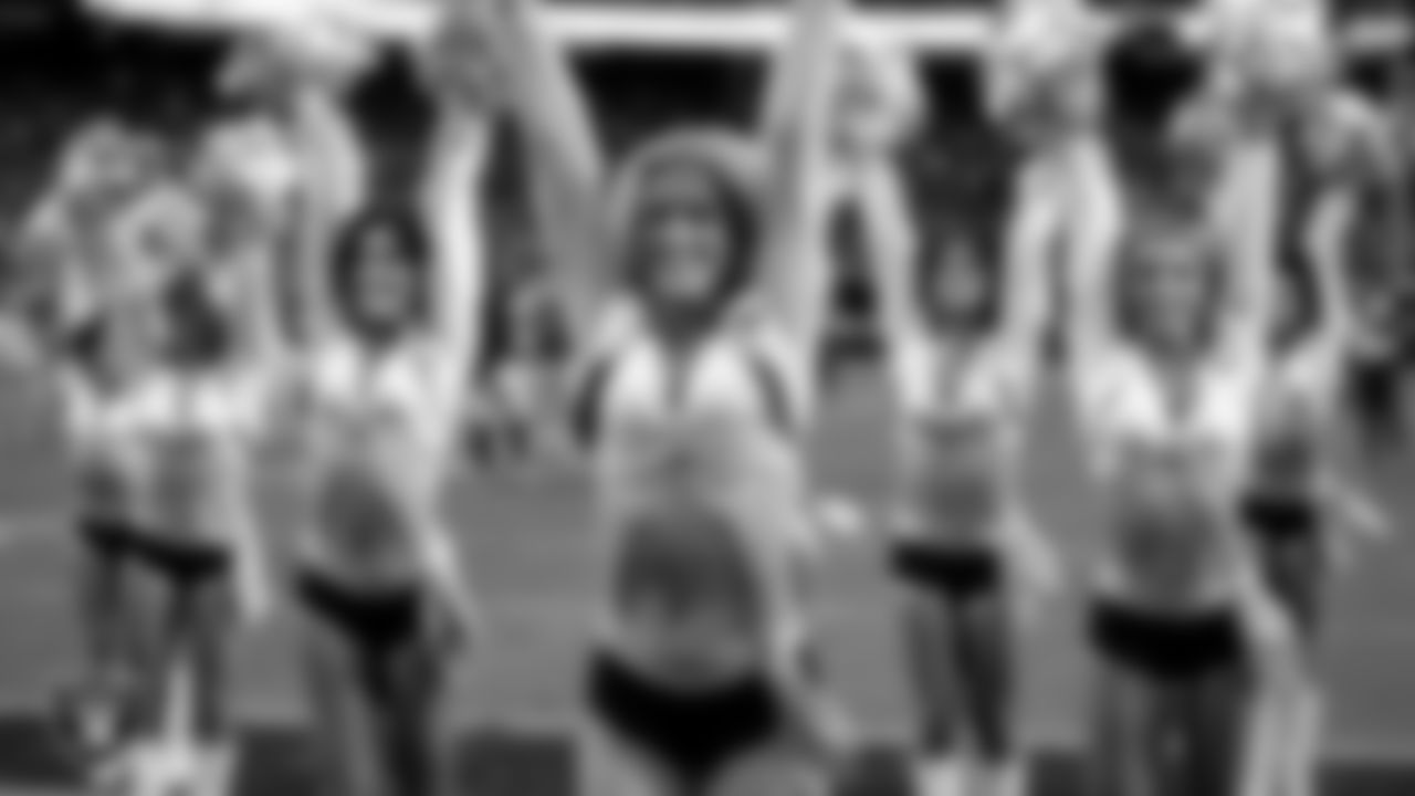 Raiderette Kennedy performs on the field during the regular season home game against the Jacksonville Jaguars at Allegiant Stadium.