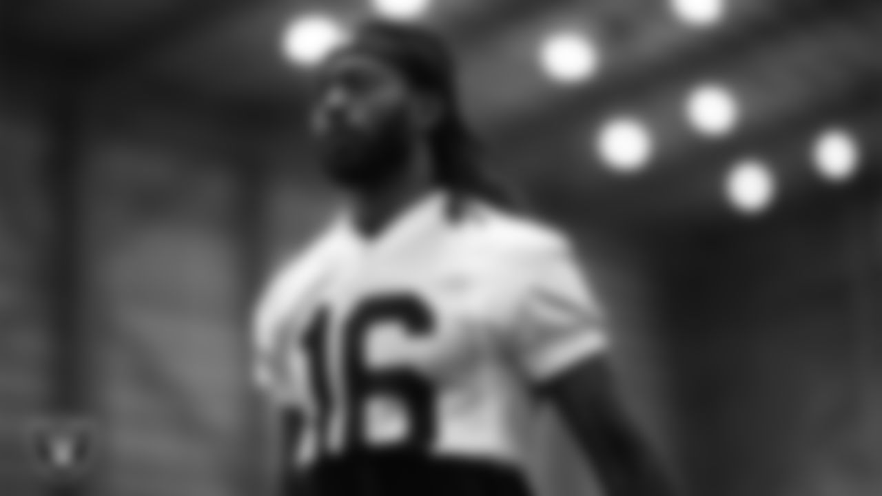 Las Vegas Raiders wide receiver Jakobi Meyers (16) at an Organized Team Activity (OTA) at Intermountain Health Performance Center.