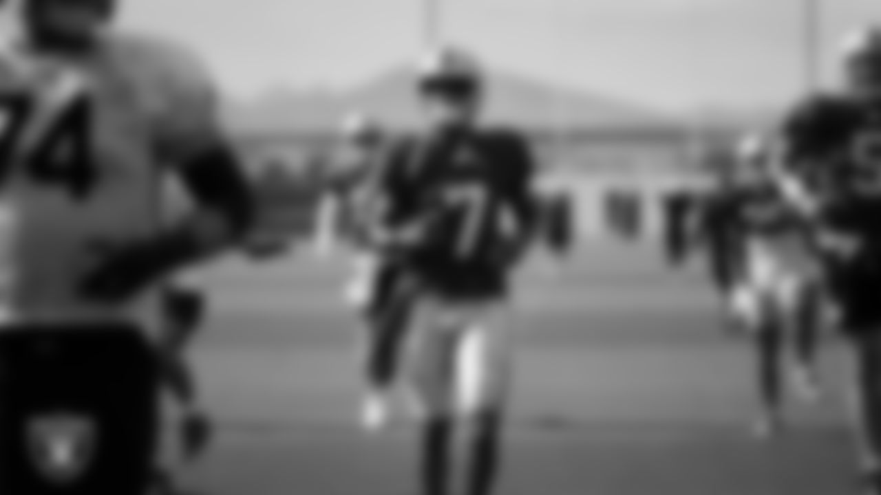 Las Vegas Raiders quarterback Geno Smith (7) during practice at Intermountain Health Performance Center.