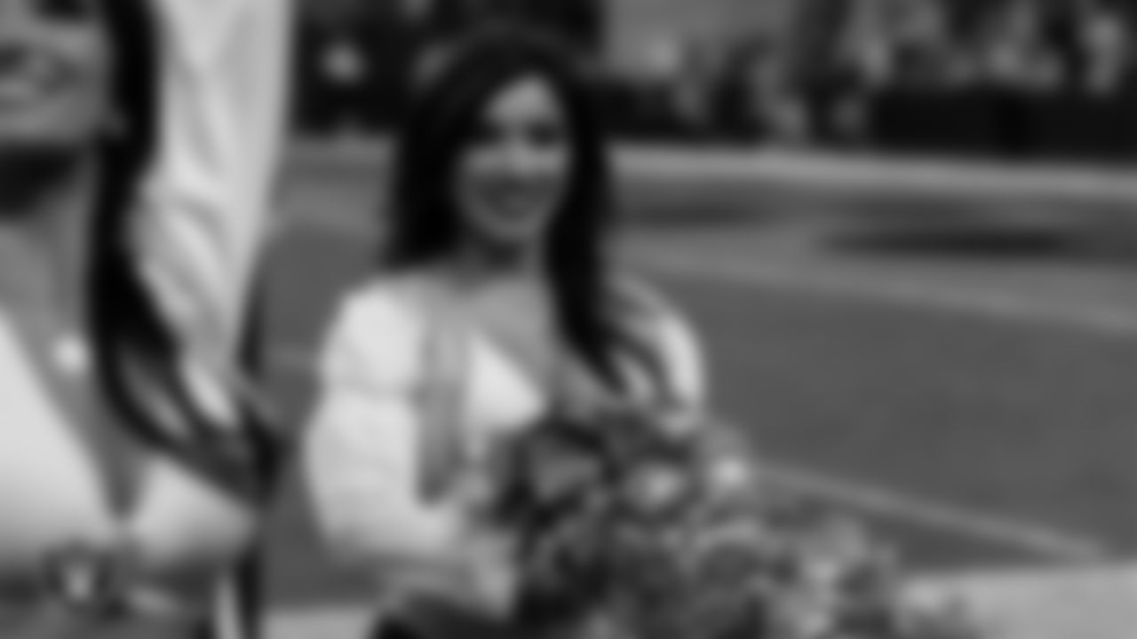 Raiderette Tatiana on the sidelines during the regular season home game against the New York Giants at Allegiant Stadium.