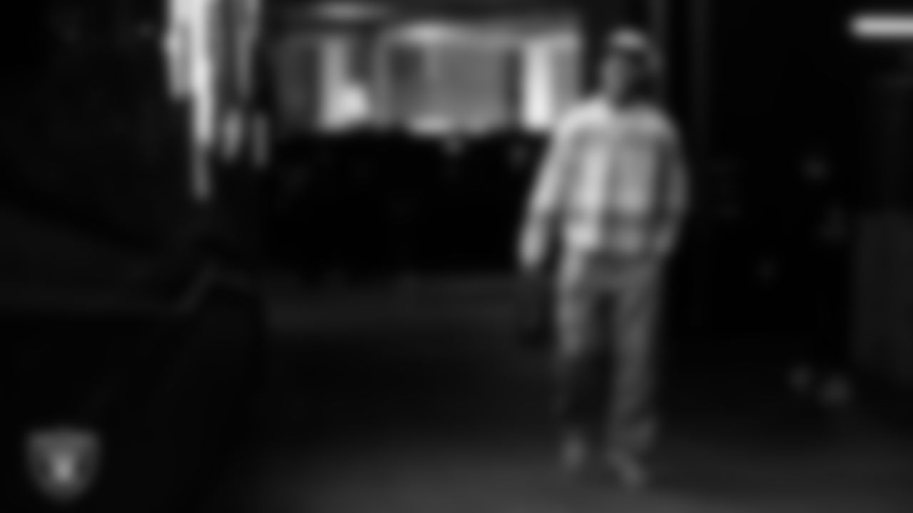 Las Vegas Raiders cornerback Decamerion Richardson (25) arrives to the regular season home game against the Chicago Bears at Allegiant Stadium.