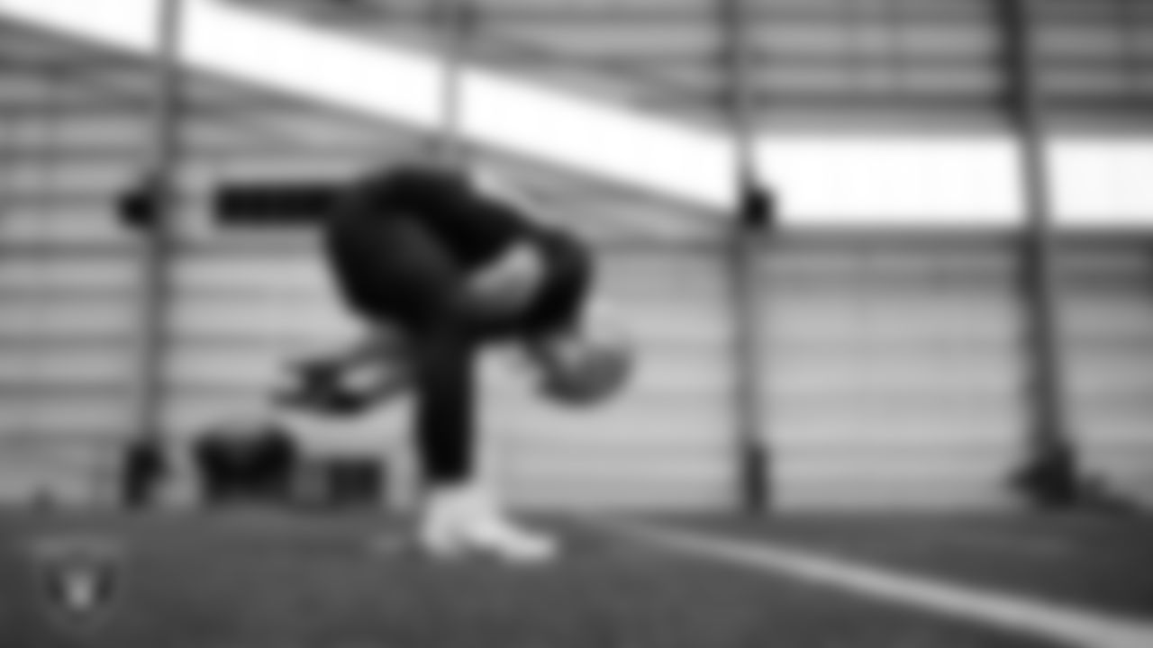 Las Vegas Raiders long snapper Jacob Bobenmoyer (50) during practice at Intermountain Health Performance Center.