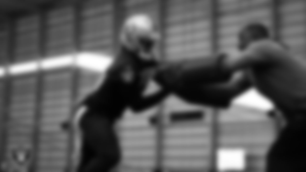 Las Vegas Raiders wide receiver Phillip Dorsett II (13) and wide receivers coach Chris Beatty during practice at Intermountain Health Performance Center.