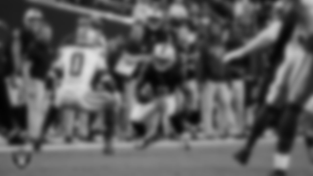 Las Vegas Raiders running back Ashton Jeanty (2) runs after making a catch during the regular season home game against the Dallas Cowboys at Allegiant Stadium.