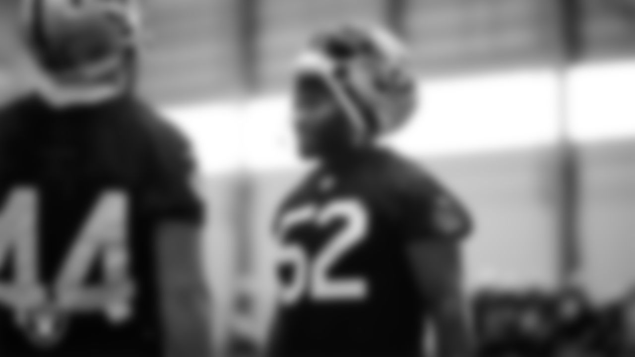 Las Vegas Raiders linebacker Elandon Roberts (52) at an Organized Team Activity (OTA) at Intermountain Health Performance Center.