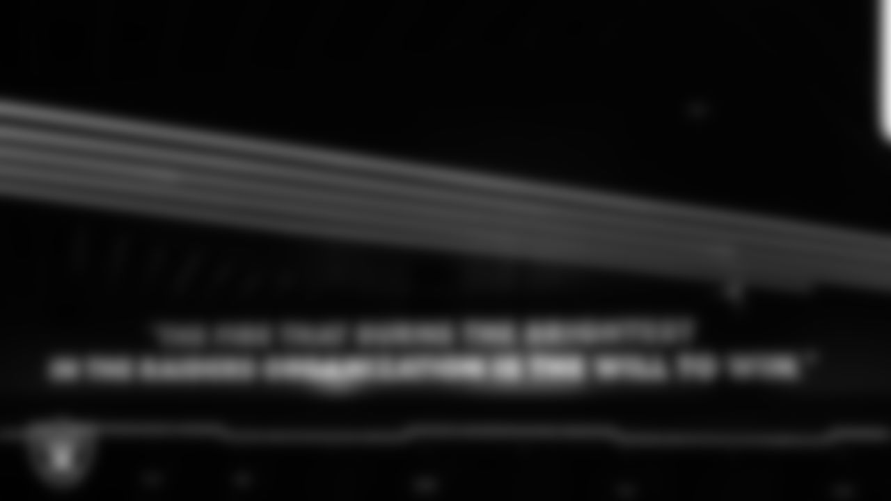 Signage in the locker room prior to the Las Vegas Raiders' arrival for their regular season home game against the Dallas Cowboys at Allegiant Stadium.