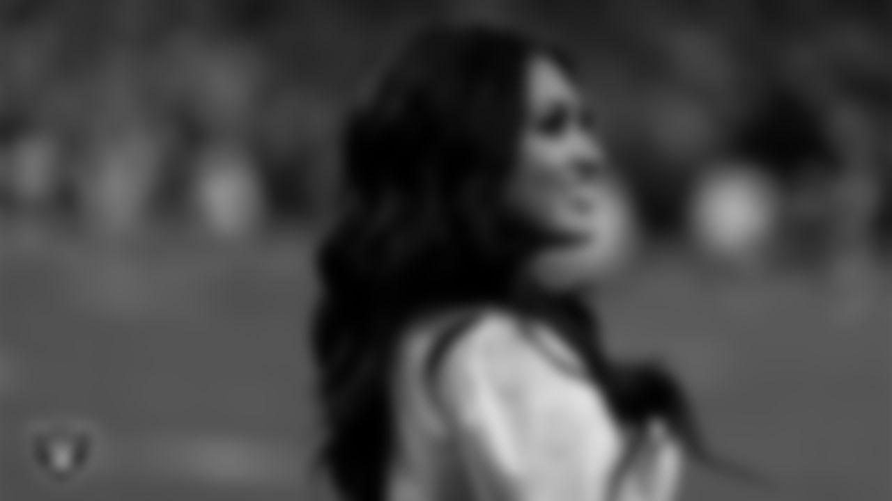 Raiderette Sloane on the sidelines during the regular season home game against the Denver Broncos at Allegiant Stadium.