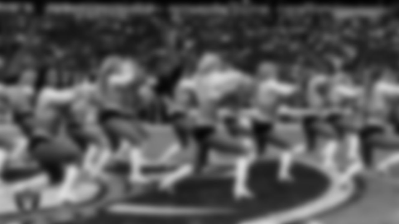 The Raiderettes perform on the field before the regular season home game against the Cleveland Browns at Allegiant Stadium.