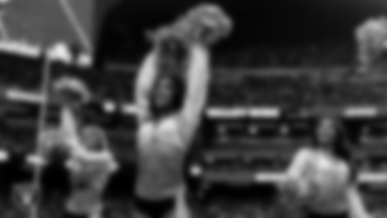 Raiderette Cierra on the sidelines during the regular season home game against the Denver Broncos at Allegiant Stadium.