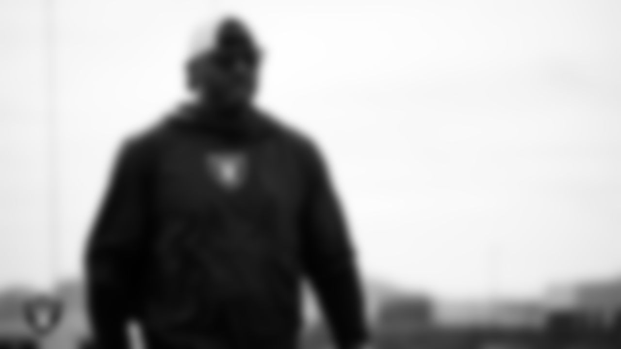 Las Vegas Raiders interim special teams coordinator Derius Swinton II during practice at Intermountain Health Performance Center.