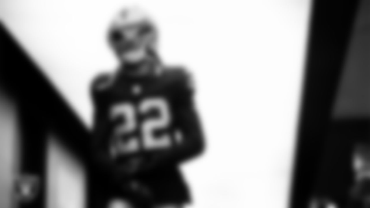 Las Vegas Raiders cornerback Eric Stokes (22) walks down the tunnel before the regular season home game against the Dallas Cowboys at Allegiant Stadium.