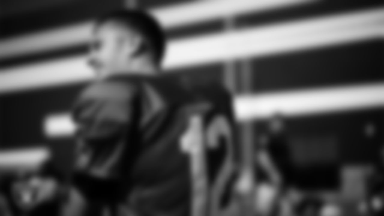 Las Vegas Raiders quarterback Aidan O'Connell (12) during practice at Intermountain Health Performance Center.