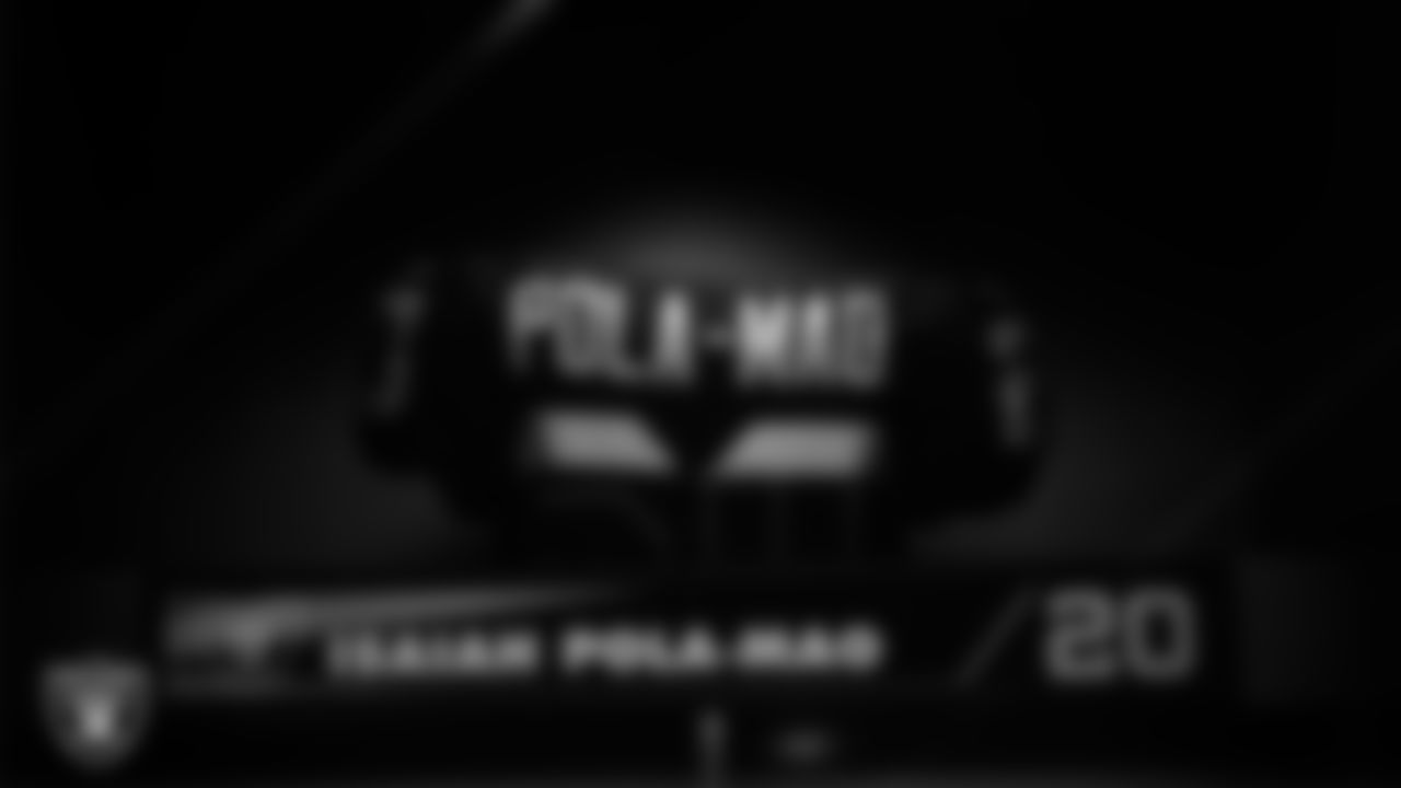 Las Vegas Raiders safety Isaiah Pola-Mao's (20) locker in the locker room prior to the Raiders' arrival for their regular season home game against the Kansas City Chiefs at Allegiant Stadium.