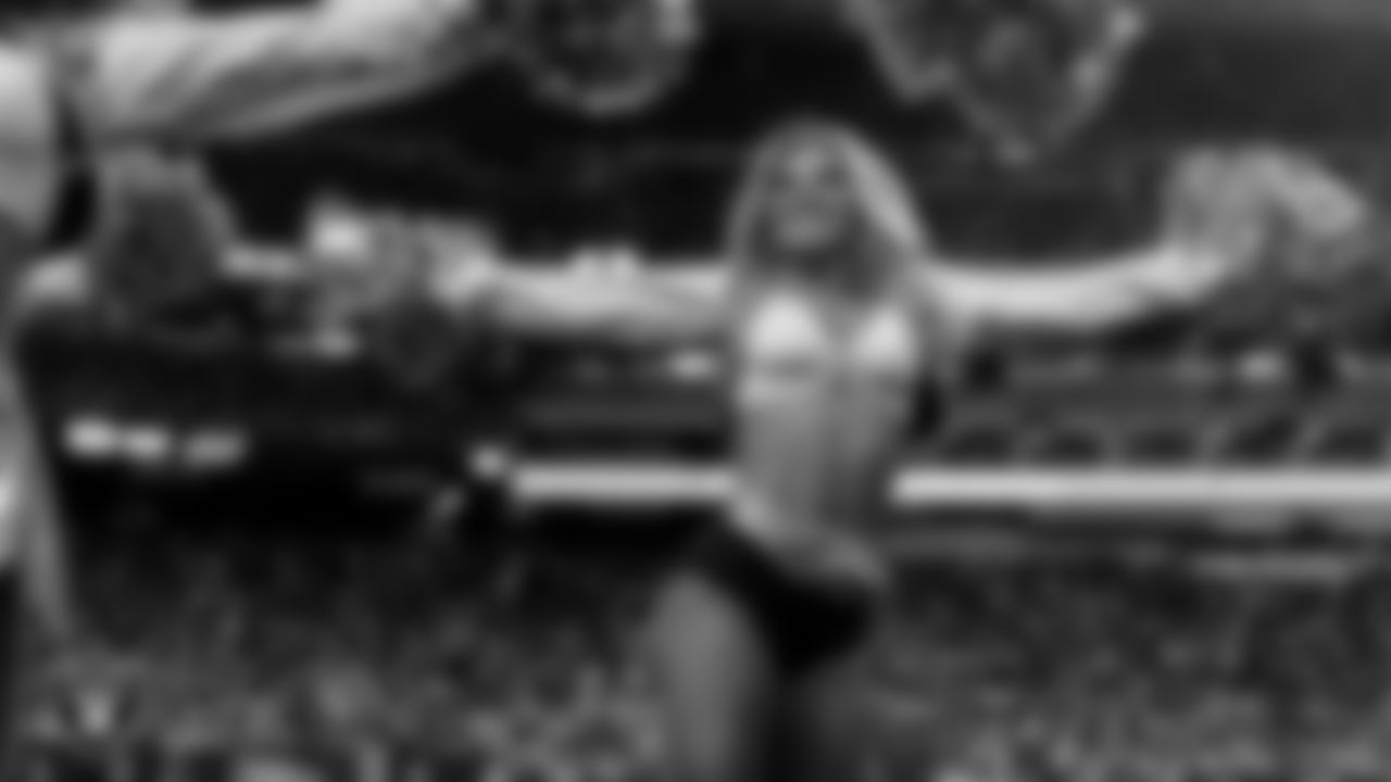 Raiderette Ali performs on the sidelines during the regular season home game against the Dallas Cowboys at Allegiant Stadium.