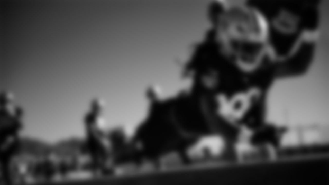 Las Vegas Raiders tight end Ian Thomas (80) during practice at Intermountain Health Performance Center.