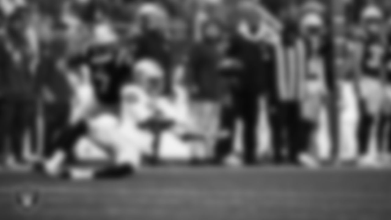 Las Vegas Raiders wide receiver Dont'e Thornton Jr. (10) goes for a catch during the regular season away game against the New England Patriots at Gillette Stadium.