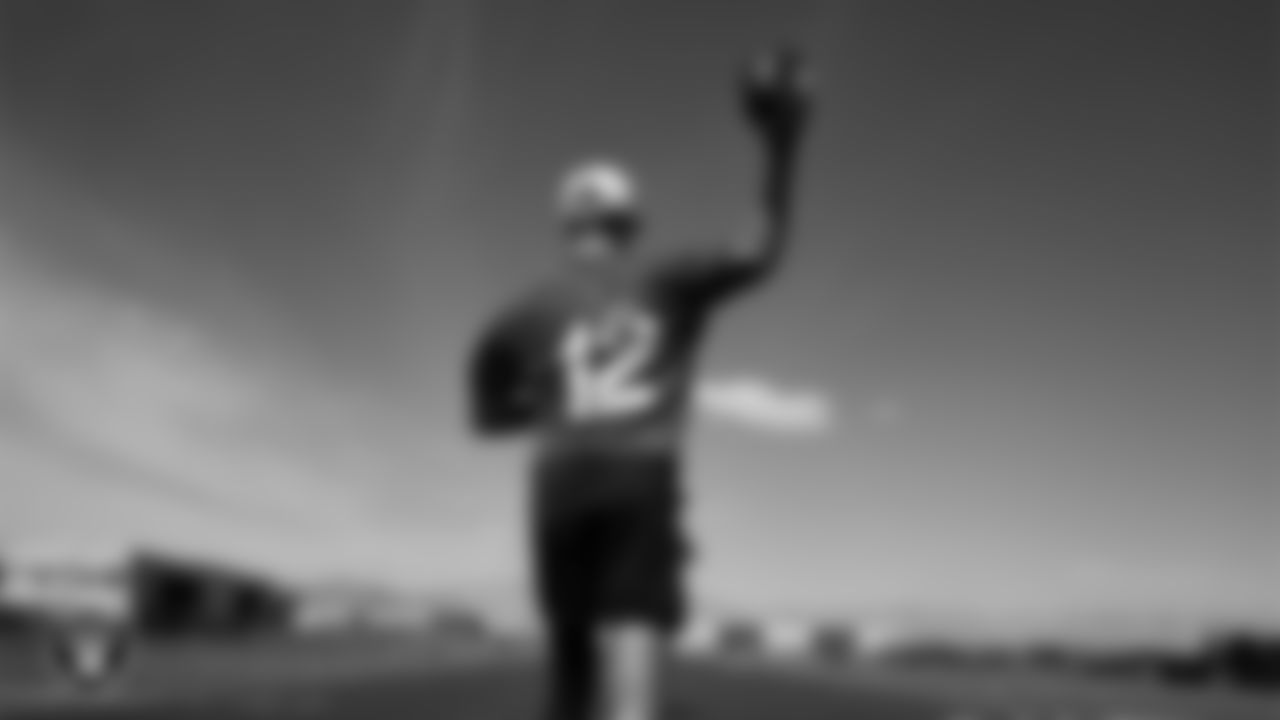Las Vegas Raiders quarterback Aidan O'Connell (12) at a workout during phase two of the offseason program at Intermountain Health Performance Center.