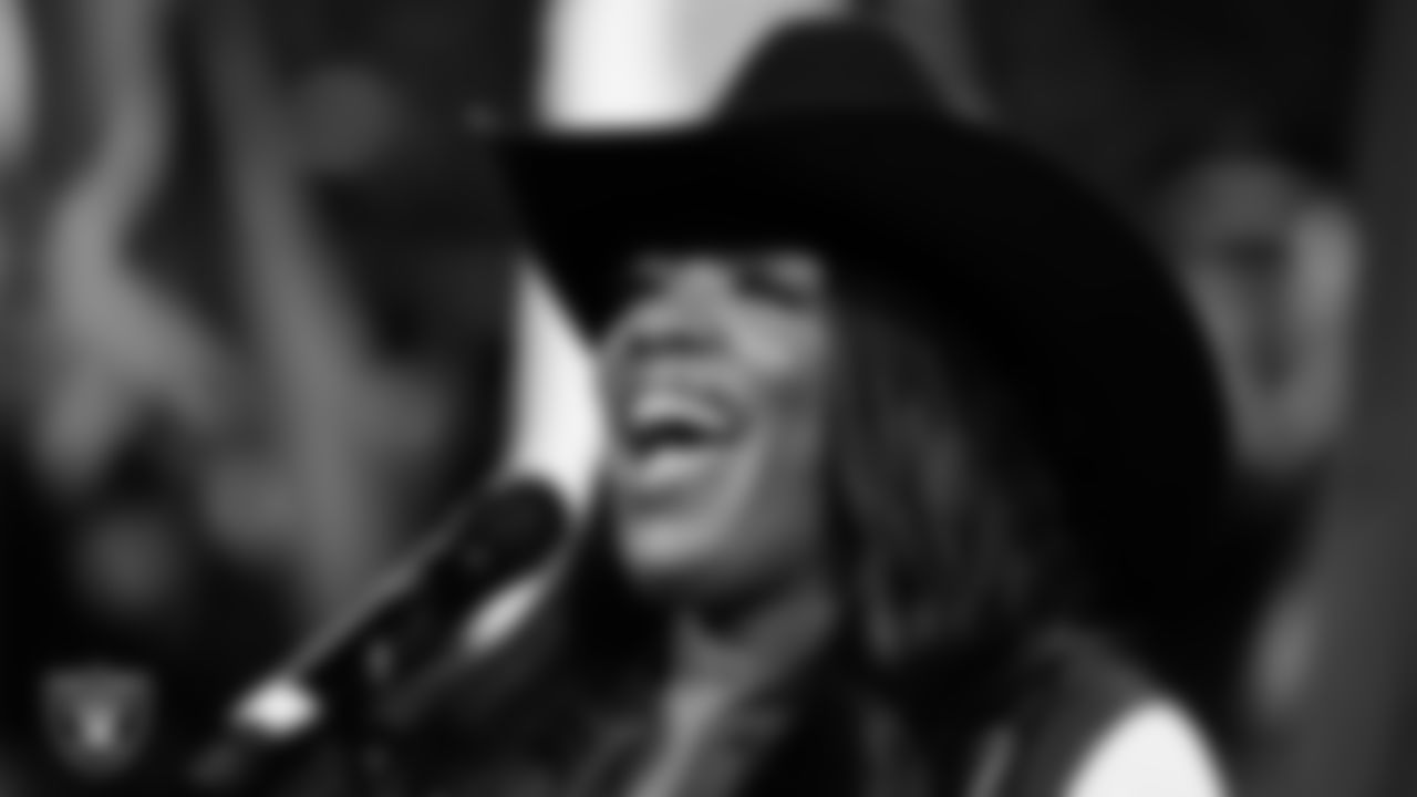 Musical duo The War and Treaty performs the national anthem before the Las Vegas Raiders' regular season home game against the Dallas Cowboys at Allegiant Stadium.