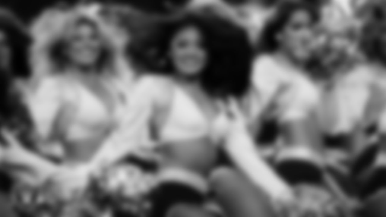 Raiderette Sloane performs on the field during the regular season home game against the Jacksonville Jaguars at Allegiant Stadium.