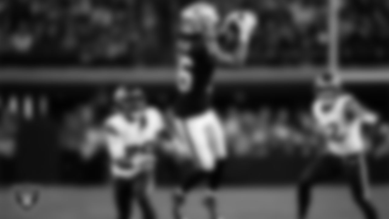 Las Vegas Raiders wide receiver Jakobi Meyers (16) makes a catch during the regular season home game against the Denver Broncos at Allegiant Stadium, Sunday, November 24, 2024, in Las Vegas, Nev.