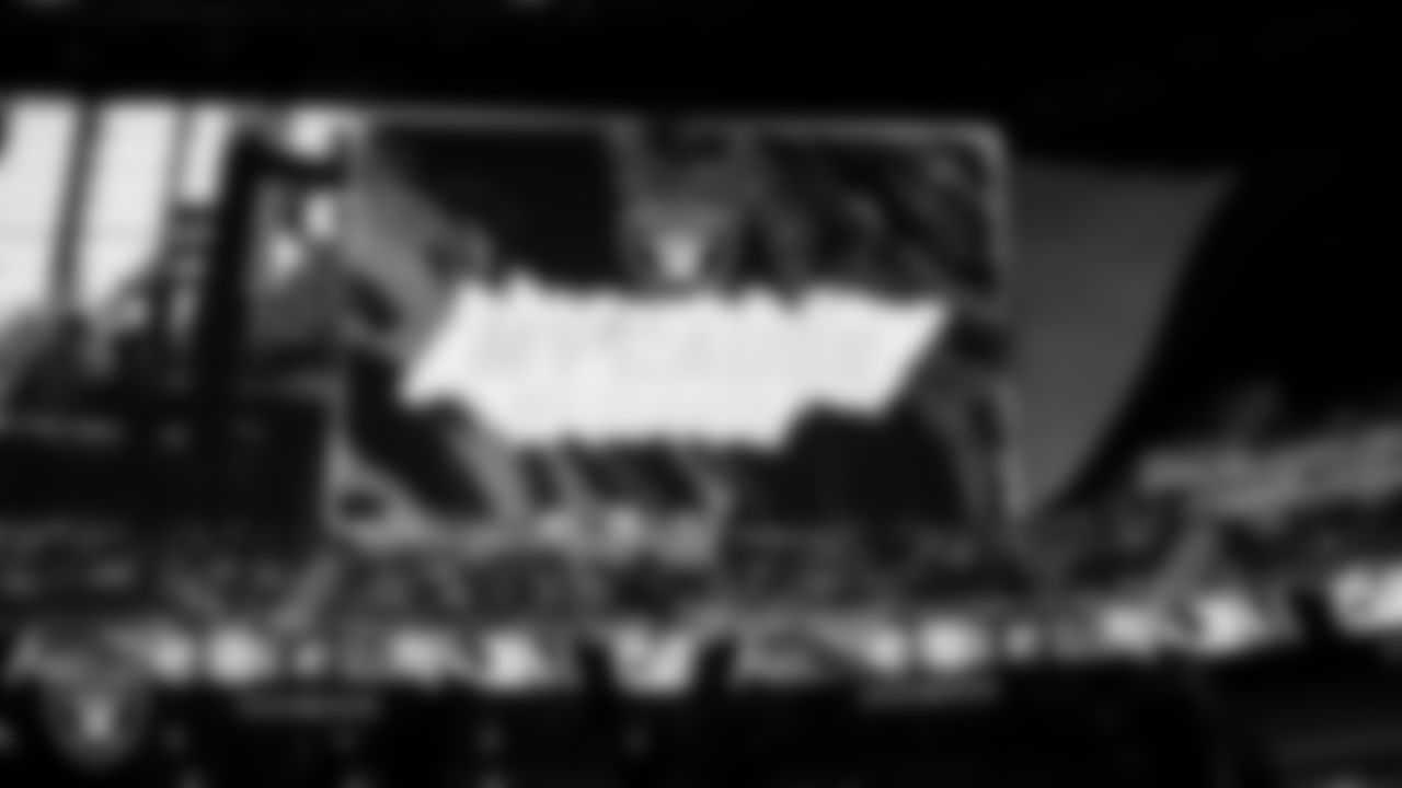 My Cause My Cleats signage before the regular season home game against the Cleveland Browns at Allegiant Stadium.