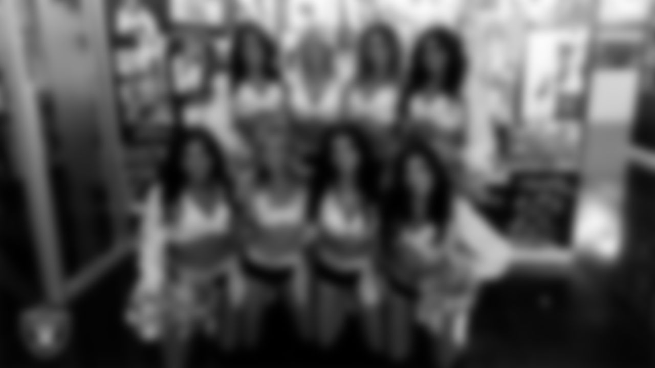Line 2 of the Raiderettes in the locker room before the regular season home game against the Kansas City Chiefs at Allegiant Stadium.