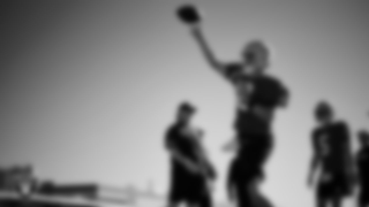 Las Vegas Raiders quarterback Aidan O'Connell (12) during practice at Intermountain Health Performance Center.