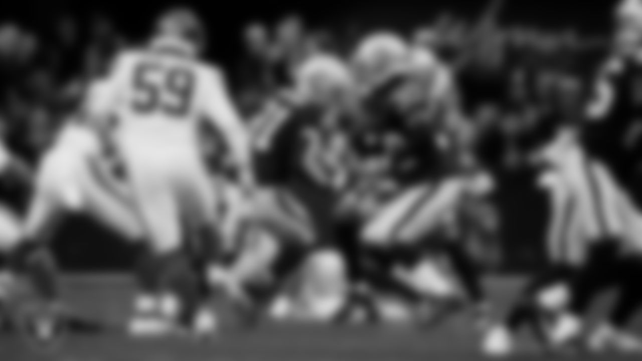 Las Vegas Raiders wide receiver Alex Bachman (81) returns a punt during the regular season home game against the New York Giants at Allegiant Stadium.