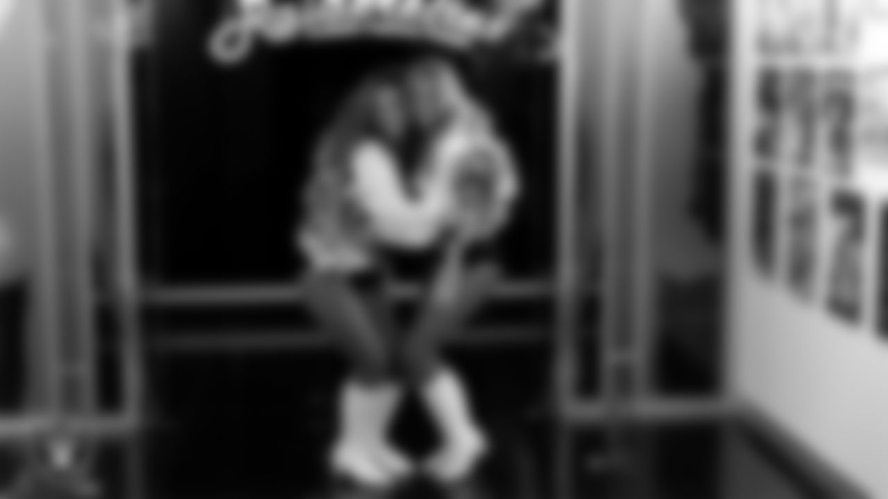 Raiderettes Lexie and Jordie in the locker room before the regular season home game against the Jacksonville Jaguars at Allegiant Stadium.