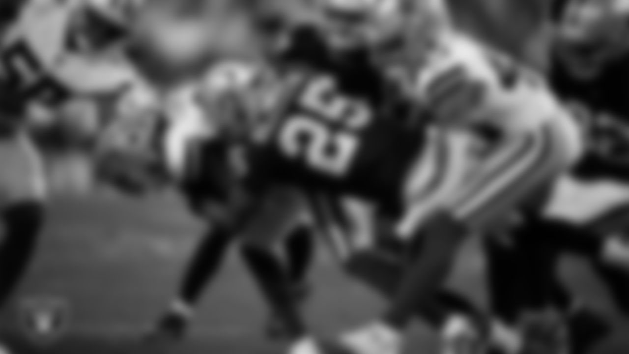 Las Vegas Raiders cornerback Decamerion Richardson (25) makes a tackle during the regular season home game against the Dallas Cowboys at Allegiant Stadium.