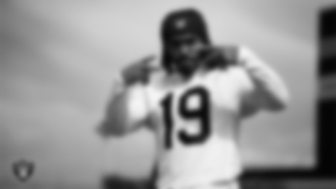 Las Vegas Raiders wide receiver DJ Turner (19) at a workout during phase two of the offseason program at Intermountain Health Performance Center.