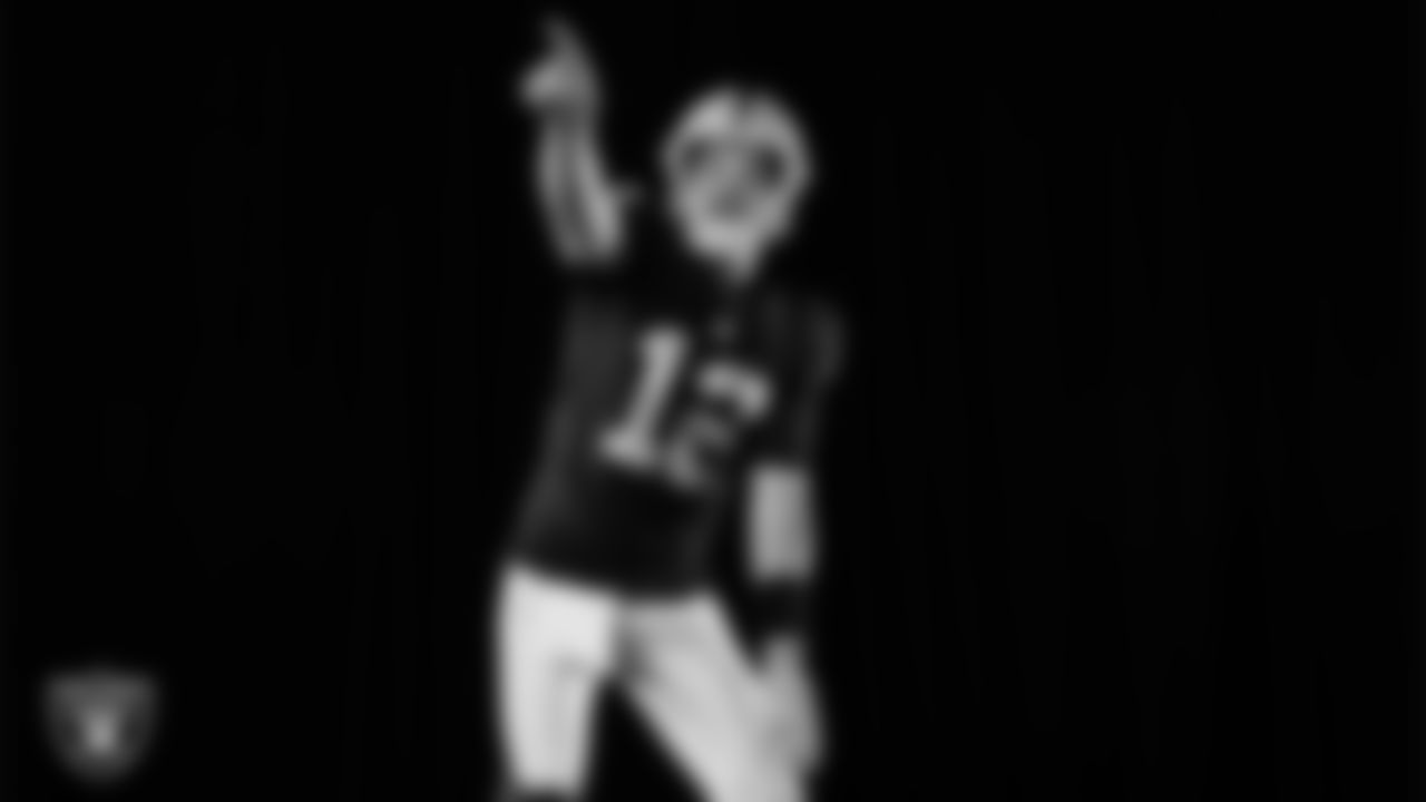 Las Vegas Raiders quarterback Aidan O'Connell (12) poses for a photo at the 2025 Raiders Media Day.